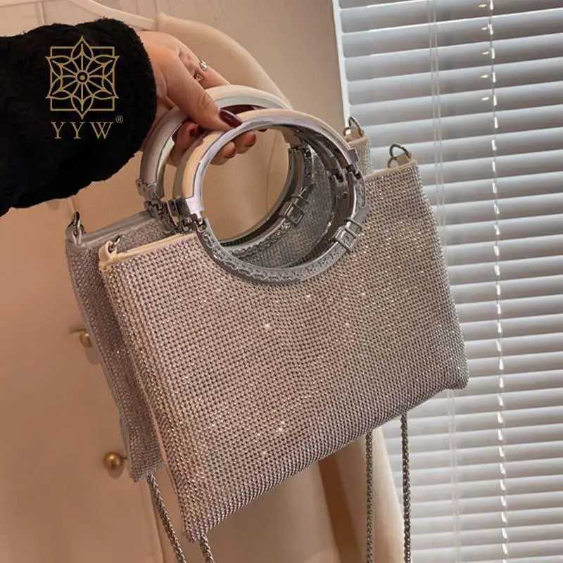 Shiny Diamond Handbag Shoulder Bucket Bags Circle Top Handle Rhinestone PU Leather Large Capacity Lady Envelope Messenger Purse Z250220