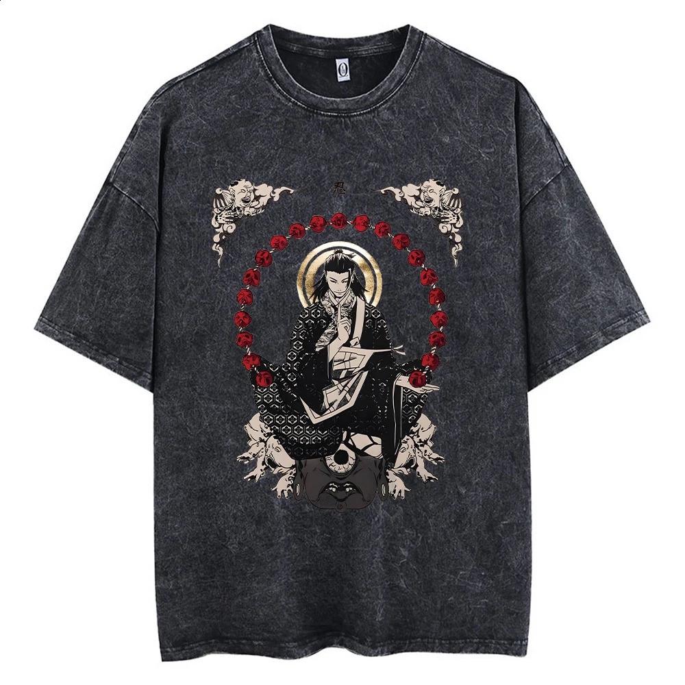 Anime Jujutsu T Shirt Vintage Washed Geto Suguru Tshirts Men Retro Streetwear Short Sleeve Manga Oversized Acid Tops Tees 250213