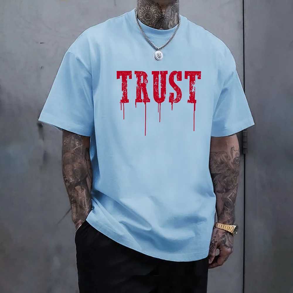 Camiseta de moda con estampado de letras de confianza para hombrecamisas de manga corta con cuello redondo ligeras W250220