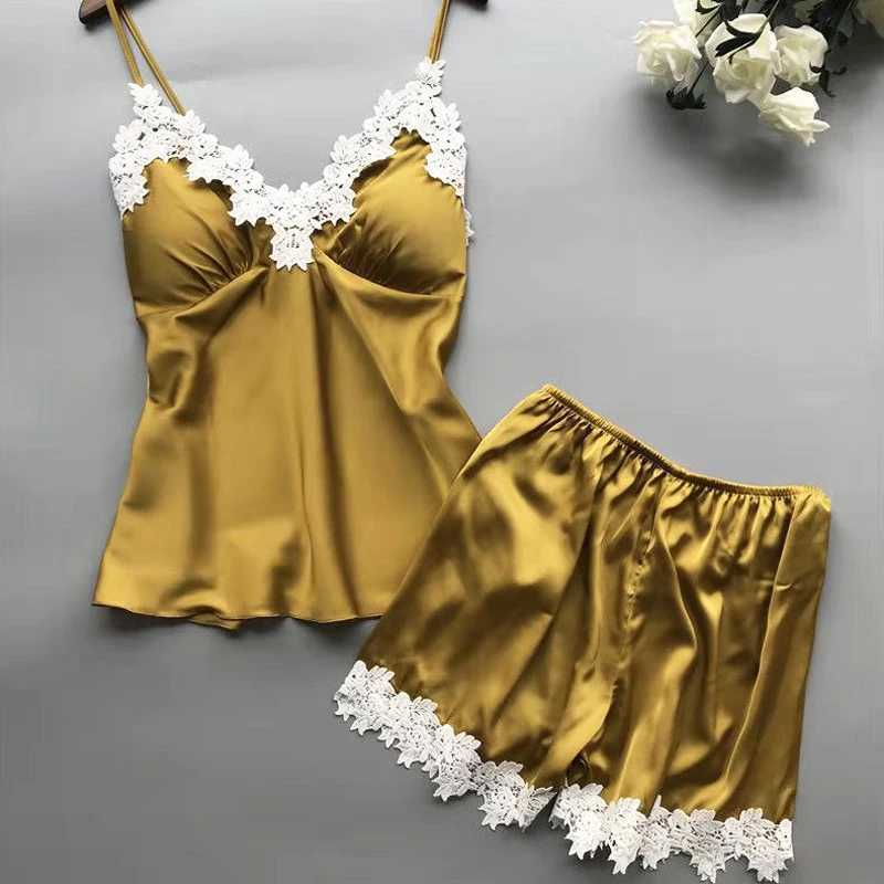 Fashion Sexy Lace Suspenders Loose High Waist Shorts Pajamas Two Piece Set For WomenXJ250220