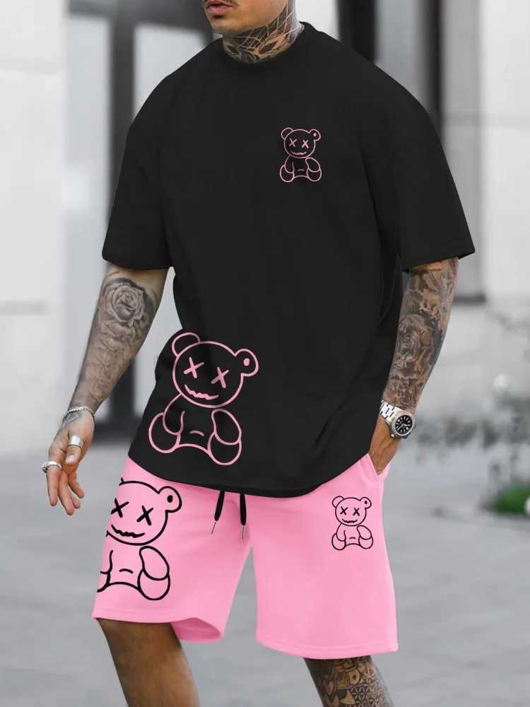 2024 New Summer Mens T-shirt and Shorts Set Outdoor Street Mens Fashion Short Sleeve Top Daily Casual Mens Shorts 3D Printed W250221
