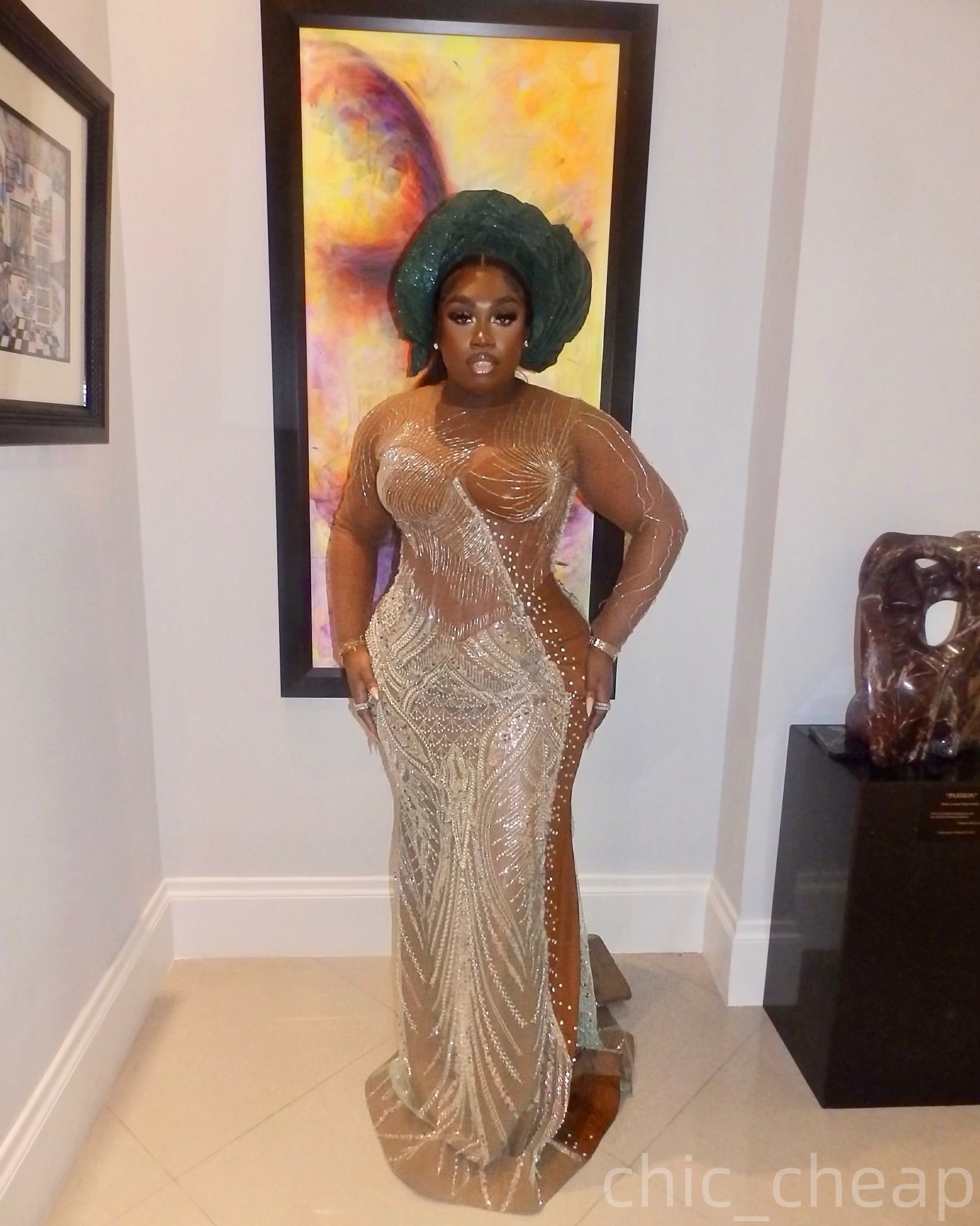 Champagne Mermaid Prom Dresses 2025 Illusion Beaded Sequined Lace Evening Formal Party Second Birthday Engagement Gowns Plus Size Dress For Special Oc