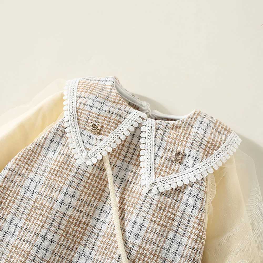 Winter baby girl dress with bubble sleeves lapel solid color pattern fake two-piece+diagonal precious flower sweet princess dress X250220