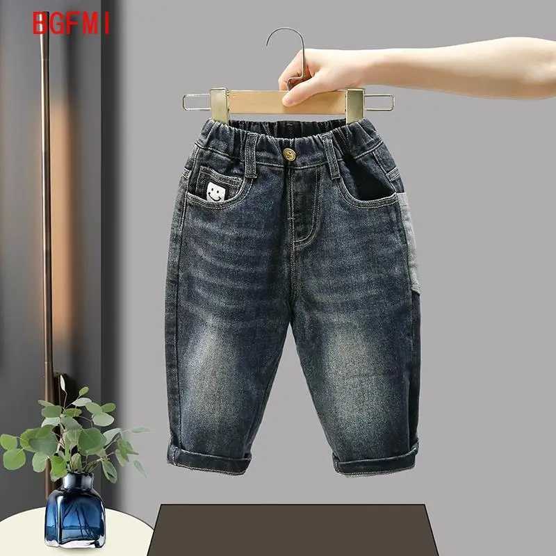 Spring and Autumn Childrens Contrast Wide Leg Jeans Contrast Loose Relaxed Pants for Boys and Girls Jeans Baby Kids Trousers Z250220