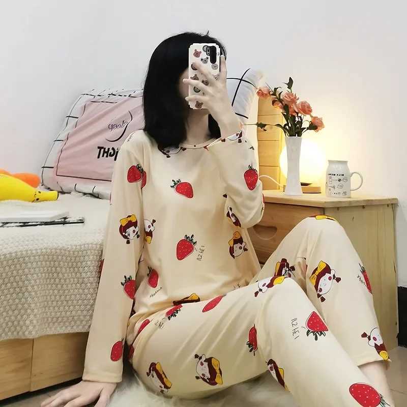 Women Pajamas Plus Size Long Sve dent Loungewear Spring Fashion Breathable Print Pullover Top Trouser Set Can Be Worn OutsXJ250220