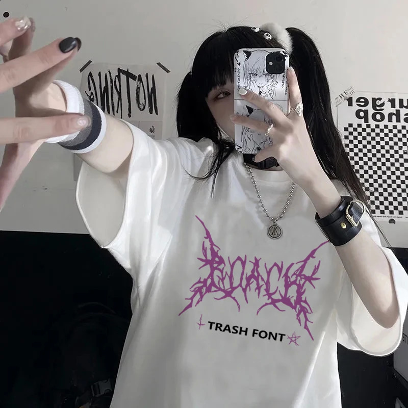 Mens Tshirt Punk Goth Lightning Letter Print Short Sleeve Oversized Harajuku Unisex Clothing Summer Casual Tops 250213