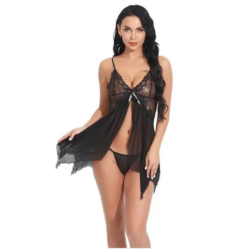 Sexy Lingerie Babydolls Women Erotic Pajamas Porn Lace Transparent Dress with Panties Set Sex Clothes Nighties SuitXJ250220