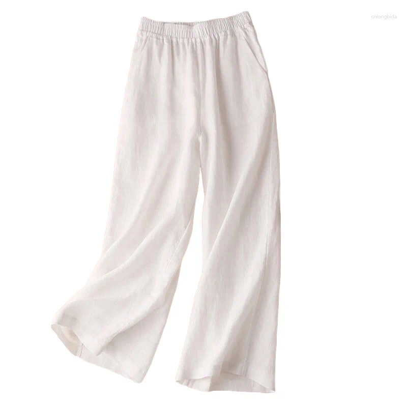 Women's Pants Casual Women Summer Loose Cotton Linen Wide Leg Korean Style Solid Color Trousers Woman