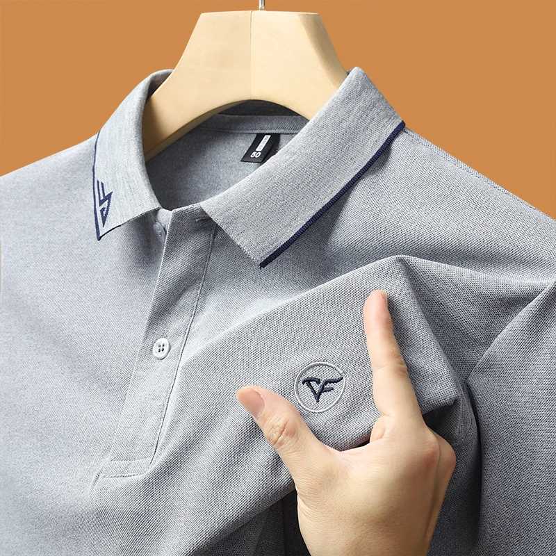 Mens high quality summer new lapel mens short sleeve polo shirt fringe solid color business casual mens polo shirt M-4XL 20 W250220