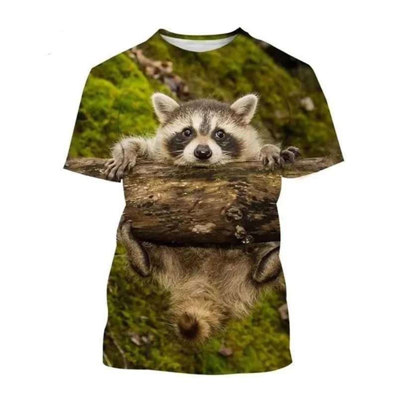 Mens and Womens 3D Mapache Printed Shirt Casual Round Neck Shirt Harajuku and Hip Hop Style W250220