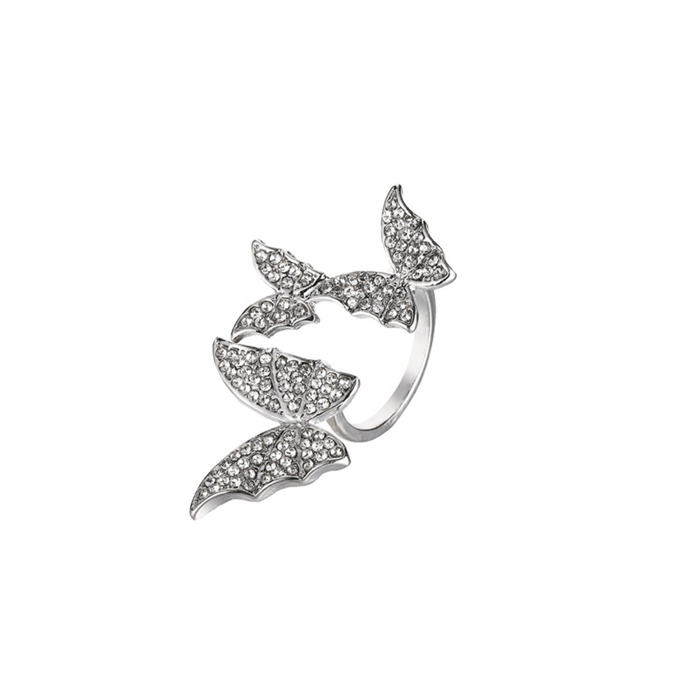 Shiny Cubic Zircon Adjustable 925 Sterling Silver Butterfly Finger Ring for Women Fine Jewelry