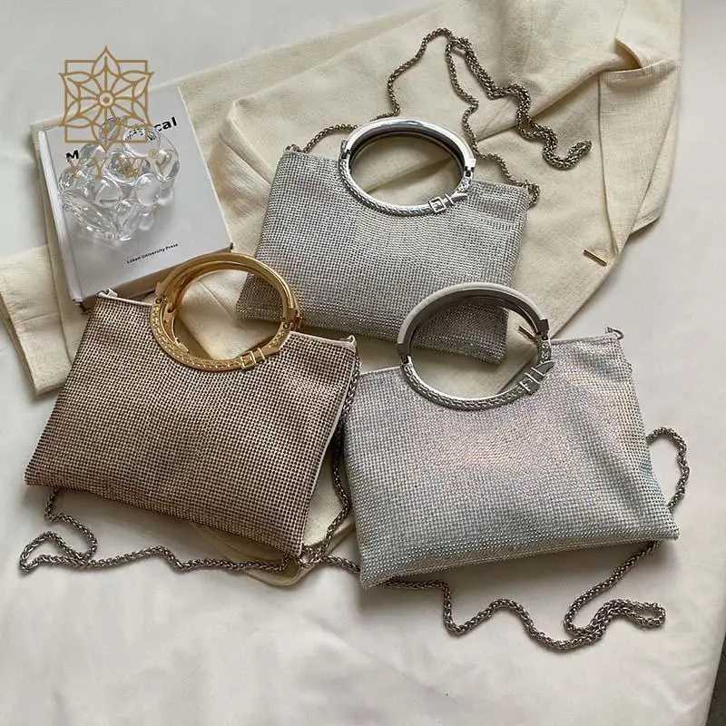 Shiny Diamond Handbag Shoulder Bucket Bags Circle Top Handle Rhinestone PU Leather Large Capacity Lady Envelope Messenger Purse Z250220