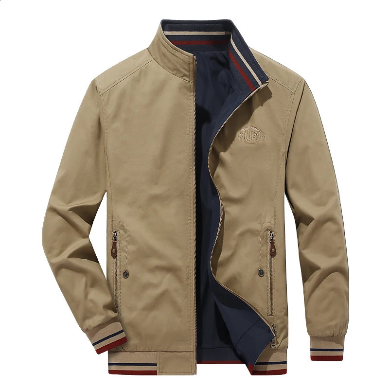 Men Jacket Khaki Elegant Fashion Slim Bomber Overcoat Reversible Simple Solid Baseball Neck Zipper Windbreaker Coat 250213