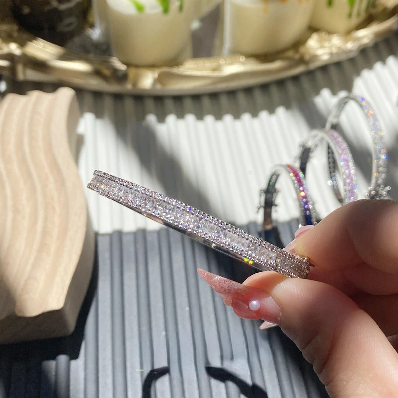 Trendy 14K White Gold Lab Diamond Bangle Engagement Wedding Bangles Bracelets for Women Bridal Anniversary Party Jewelry Gift 250220