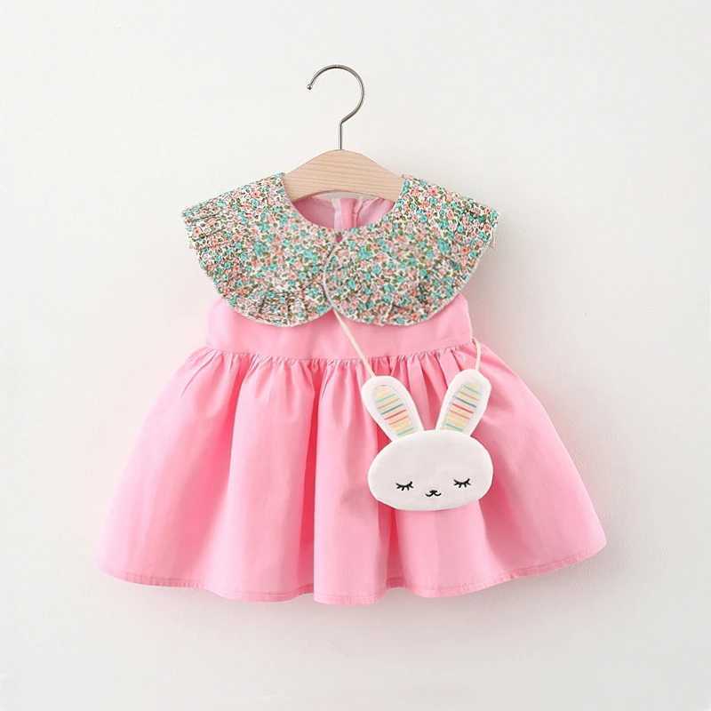 Summer Dress For Girls New Childrens Clothing Sweet Floral Doll Collar Sleeveless Vest Skirt Solid Color A-Line Skirt X250220