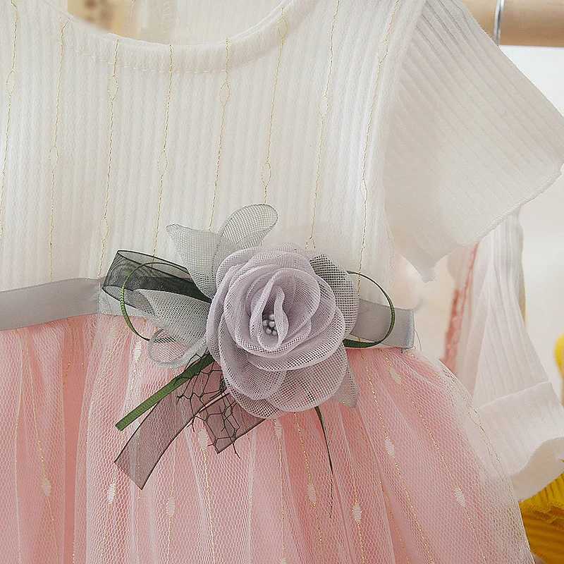 Summer New Baby Girls Dress Sweet Princess Dress Flower Ribbon Mesh Hairy Gauze Dress Birthday Party Dress X250220
