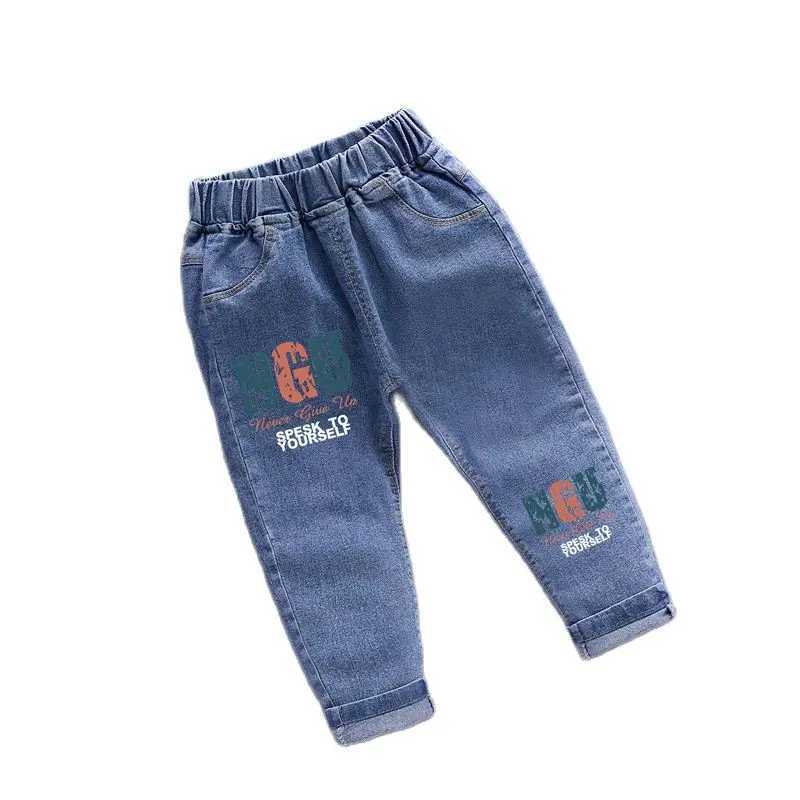 New Childrens Fashion Jeans Spring/Summer Printed Small Boys Loose Elastic Waist 1-6 Year Old Boys Jeans Z250220