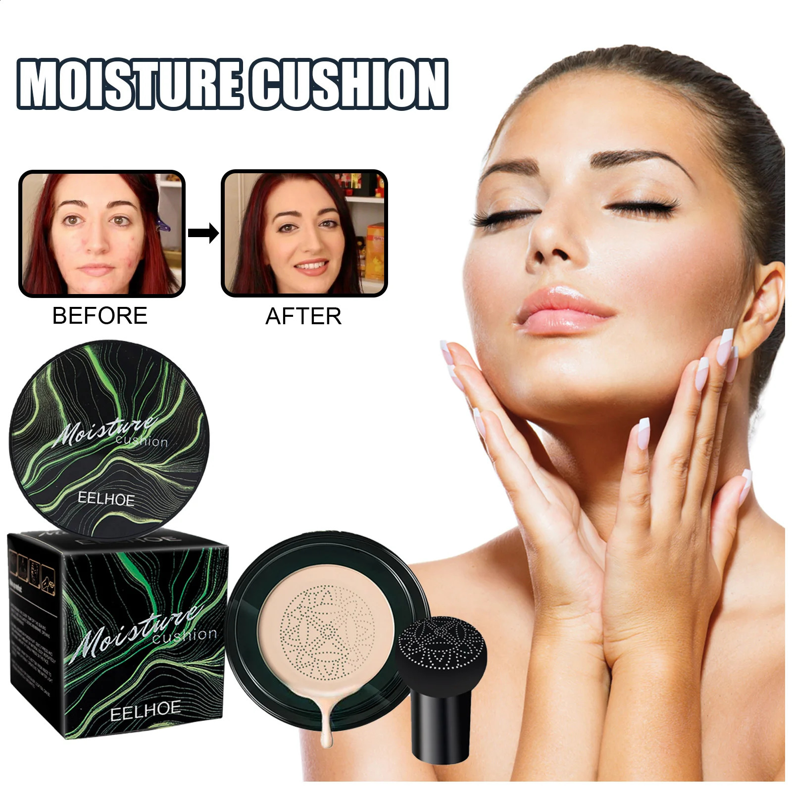 EELHOE 3set mushroom head air pad BB cream oil control hide face scrub moisturizing nude foundation makeup concealer 250415