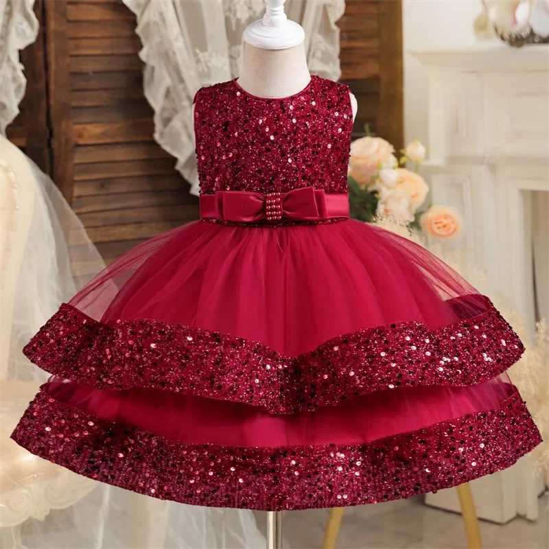Sequin Birthday Party Baby Dresses 1st Baptism Toddler Dress Sleeveless Tulle Cute Wedding Princess Dress for Girls Christmas X250220