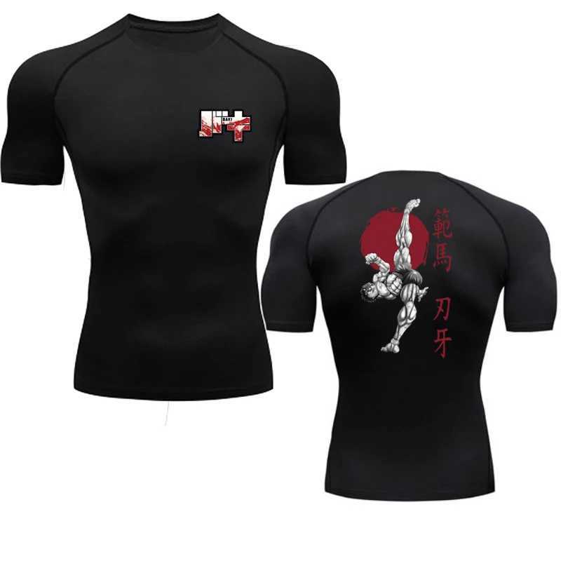 Anime Baki Print Compression Tshirts for Men Gym Workout Fitness Running Summer Short Sleeve Top Tee Quick Dry Athletic T-Shirt W250220