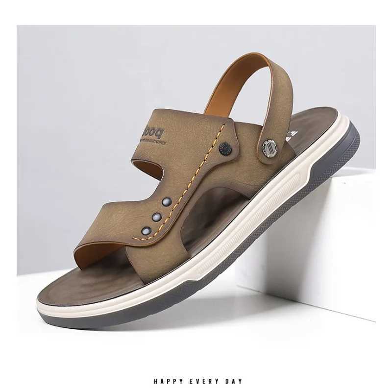 New Arrival Summer Fashion Lightweight Leather Platform Outdoor Beach Mens Sandals Designer Soft Sole Casual Slip-on Men Slippers T250220