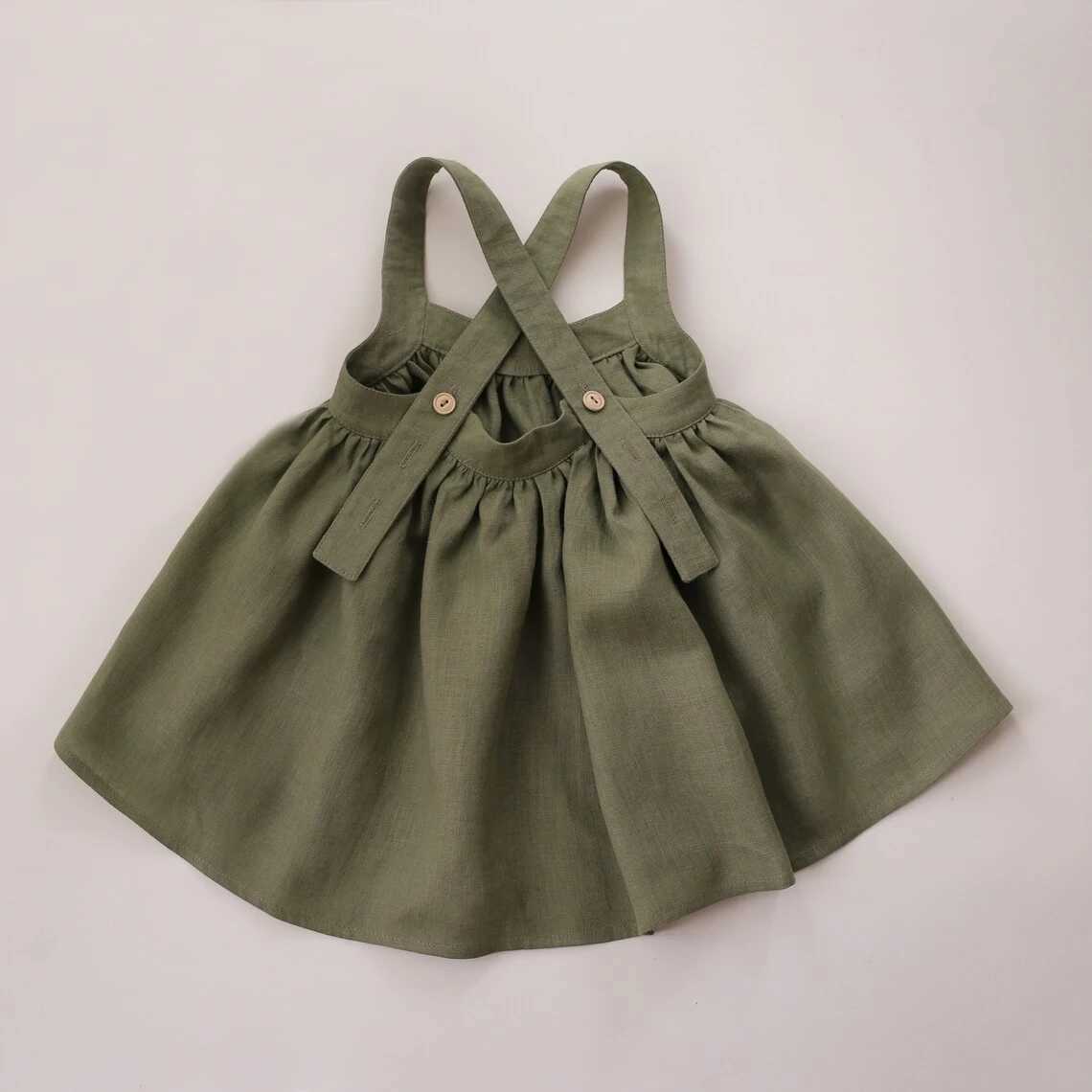 Retro baby girl with dress linen cotton childrens dress spring bohemian dress 0-5 year old baby girl summer dress X250220