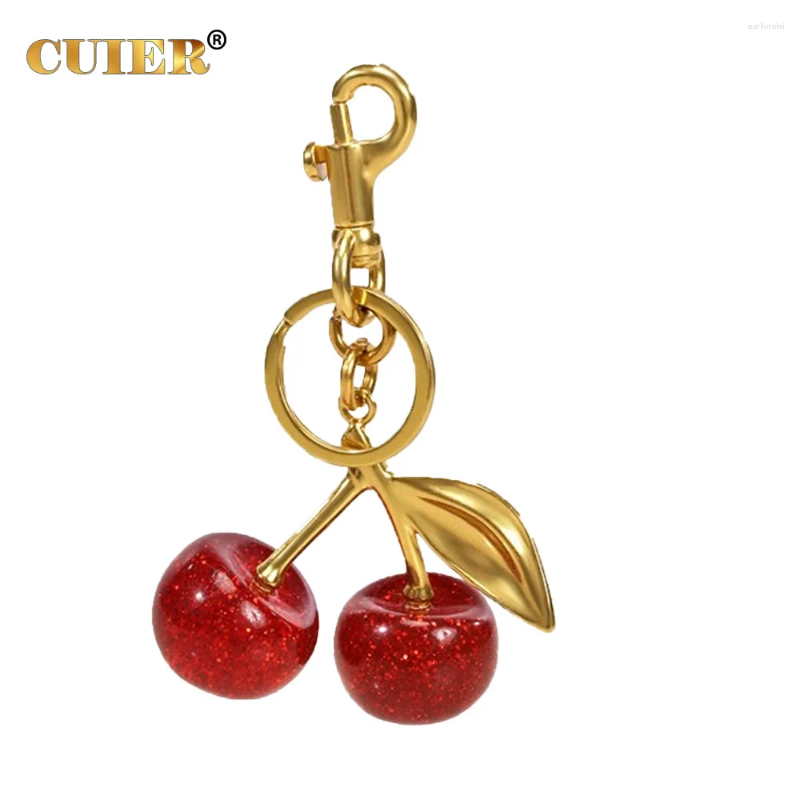 Keychains 1Pc Cute Pearl Bracelet Cherry Fruit Keychain Bag Charm Black Red Jelly Cherrys Key Chain ddmyMon