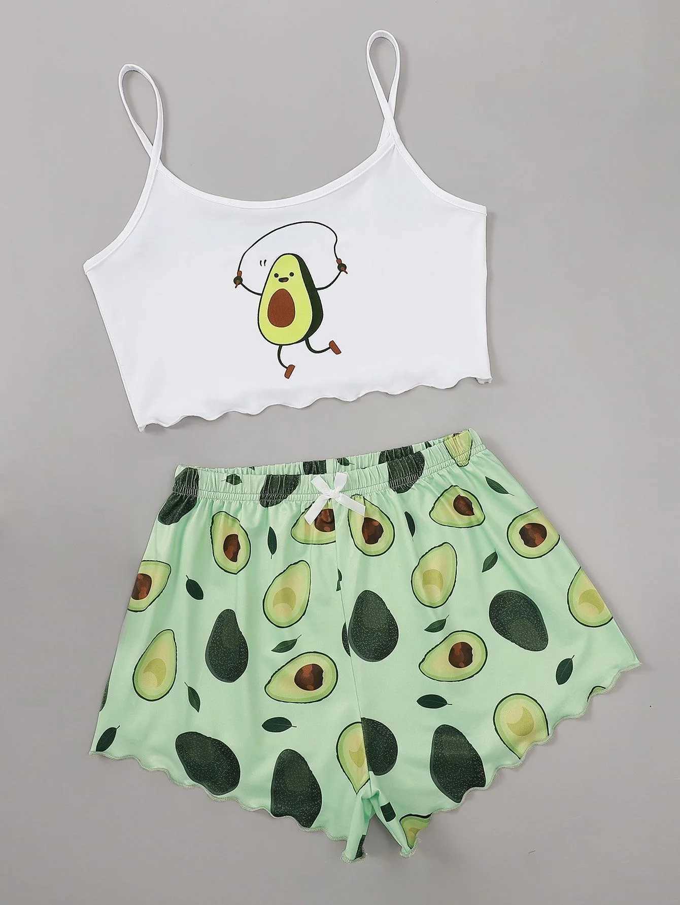 Summer Pajamas Set for Women Avocado Print Camisole with Shorts Casual Sexy Lingerie Nightie Homewear Spwear UnderwearXJ250220