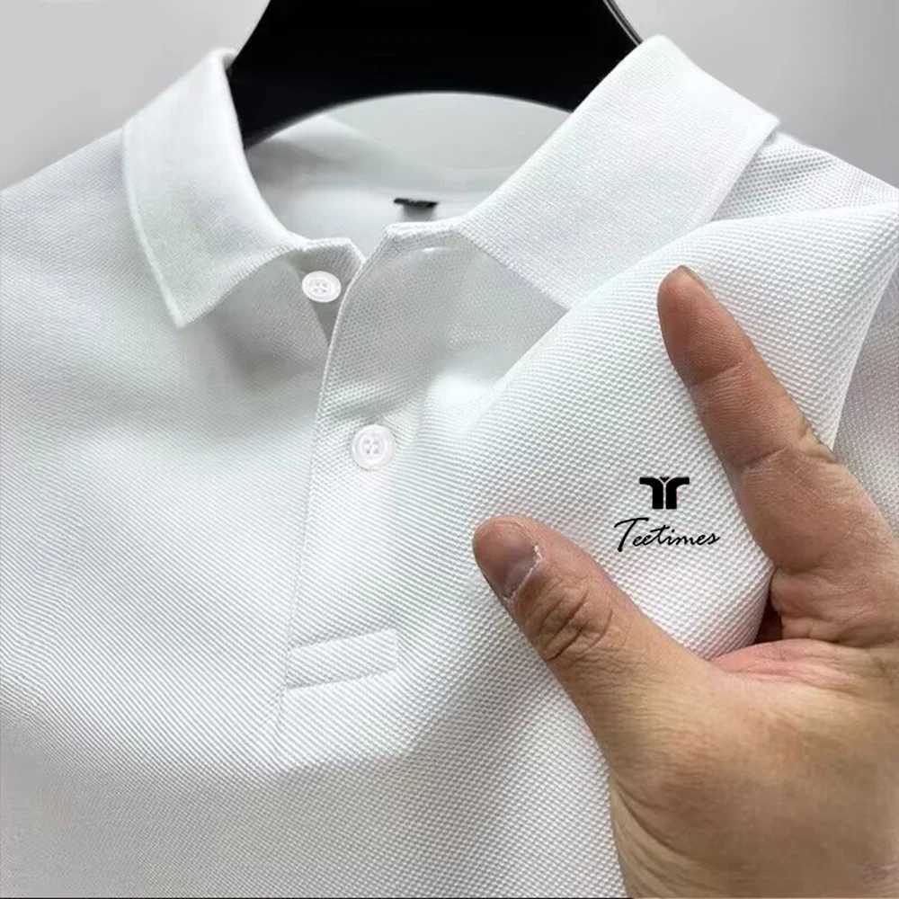 2025 mens polo shirt short sleeved printed collar solid color T-shirt summer breathable casual fashionable business office shirt W250414
