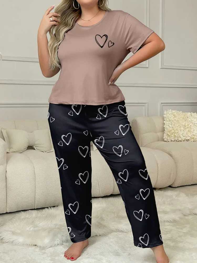 Heart Print Women Pajama Sets Short Sves O Neck Top Full-Length Pants Fe 2 Pieces Spwear Atumn Spring NightwearXJ250220
