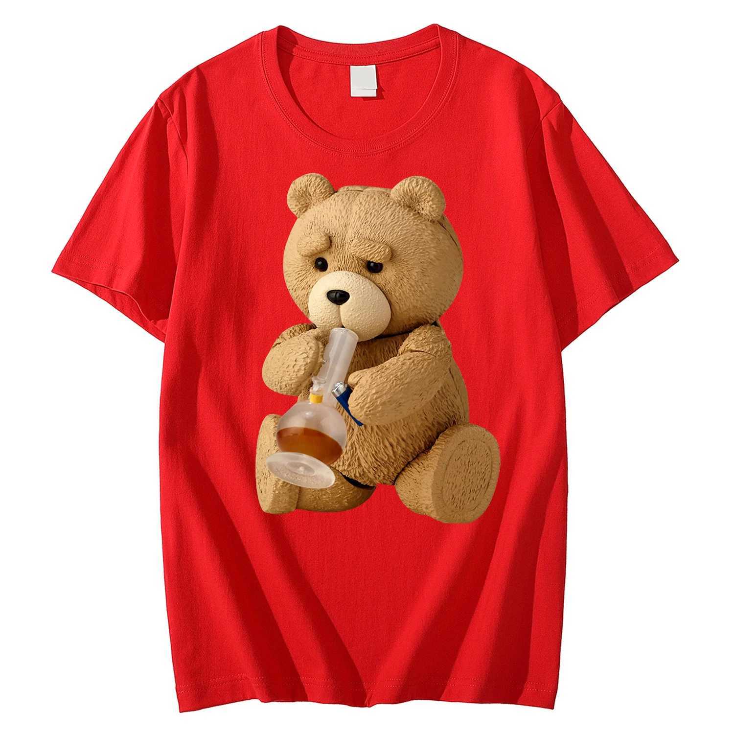 New Mens Print Cute Teddy Bear Drinking Beer Poster T-Shirt Summer Short Sleeve Top Cotton T-Shirt Cool T-Shirt Top Streetwear W250220