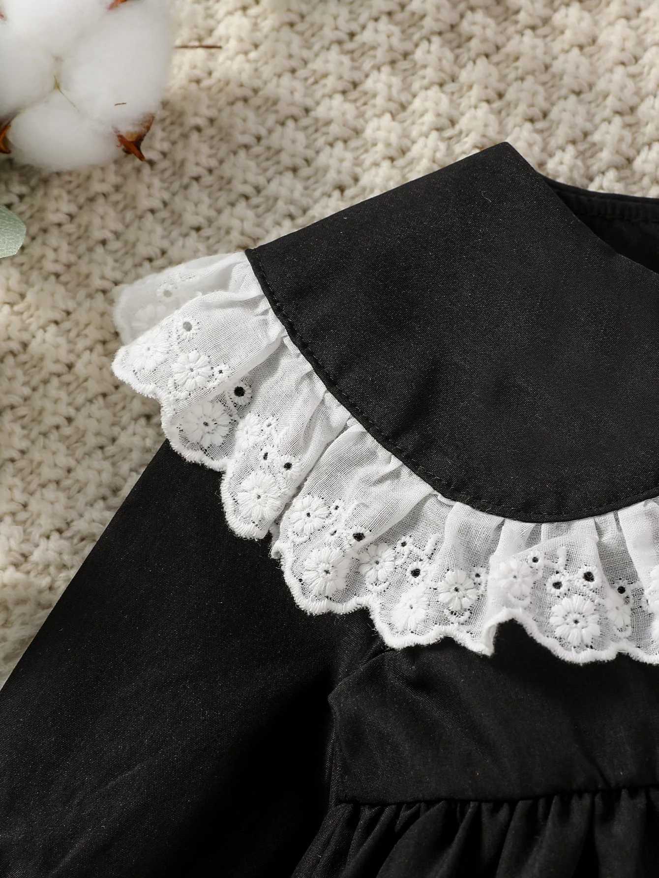 Baby Girls Long Sleeve Spring/ Autumn Doll collar With Lace Black Fashion European and American style Dress For 1-3Y X250220