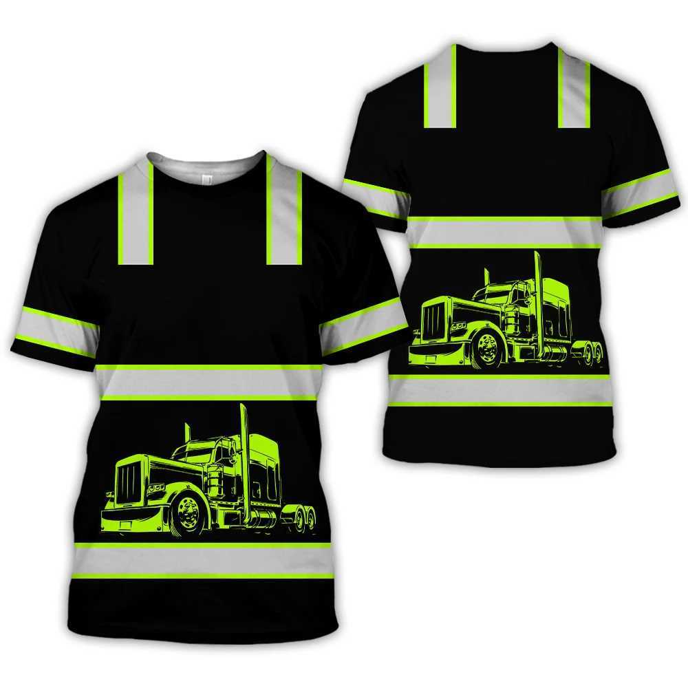 Work Clothing Summer Breathable Mens T-shirt 3D Printing Style Trucker Safety Transportation Work Uniform Oversized Loose Tops W250220