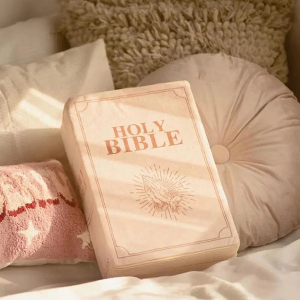 Book shaped pillow istic Bible plush book throw pad durable skin friendly Christian home accent sofa decoration 250109