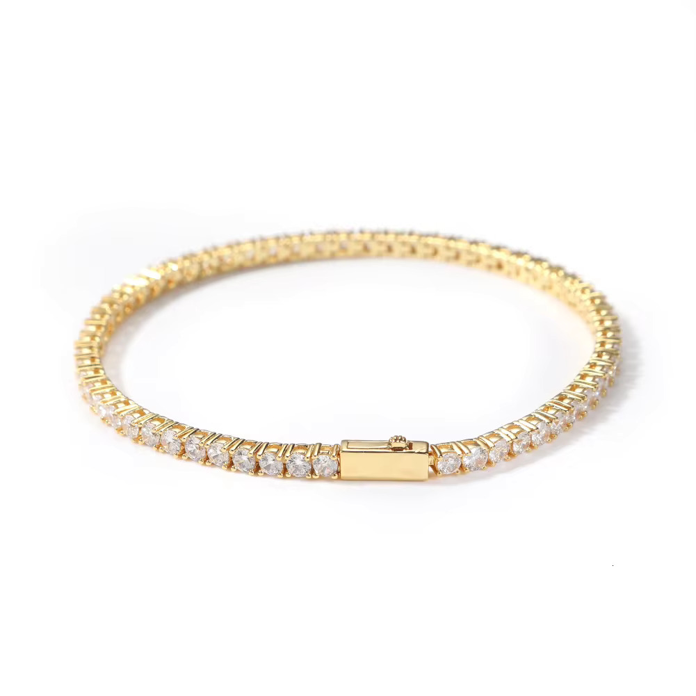 Hip Hop 3mm 4mm Round Dia Moissanite Tennis Chain Bracelet in 14k Gold Plated Iced Out Sterg Sier Necklace Jewelry