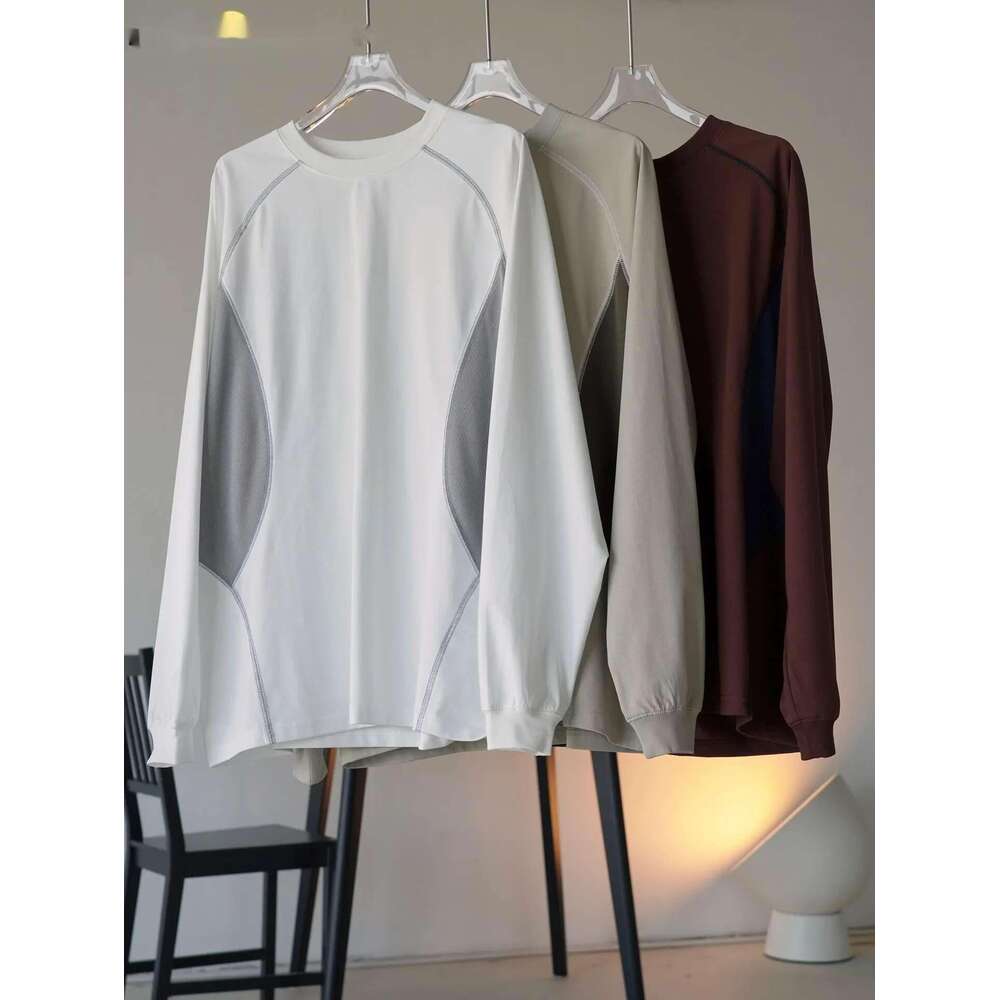 2025 Early Spring Sports Style Spliced Color T-Shirt Women Loose Breathable Top Tees White/Reddish Brown/Light Green