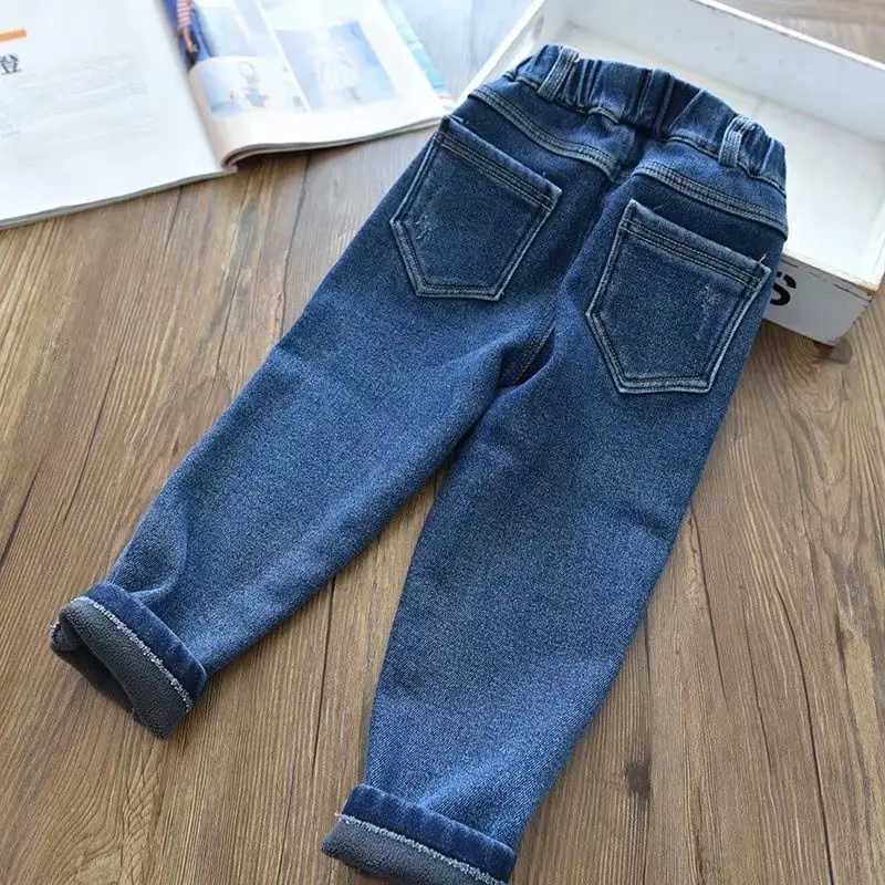 Winter girl boy jeans thick warm solid color jacket 2021 new childrens jeans denim pants 12M-6T Z250220