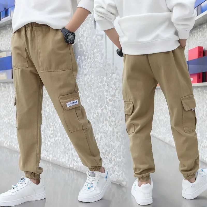 Boys Pants Boys Harem Pants Solid Cargo Pants Teenage Boy Multi-Pocket Trousers Kids Spring Autumn Boys Casual Pants Streetwear Z250220
