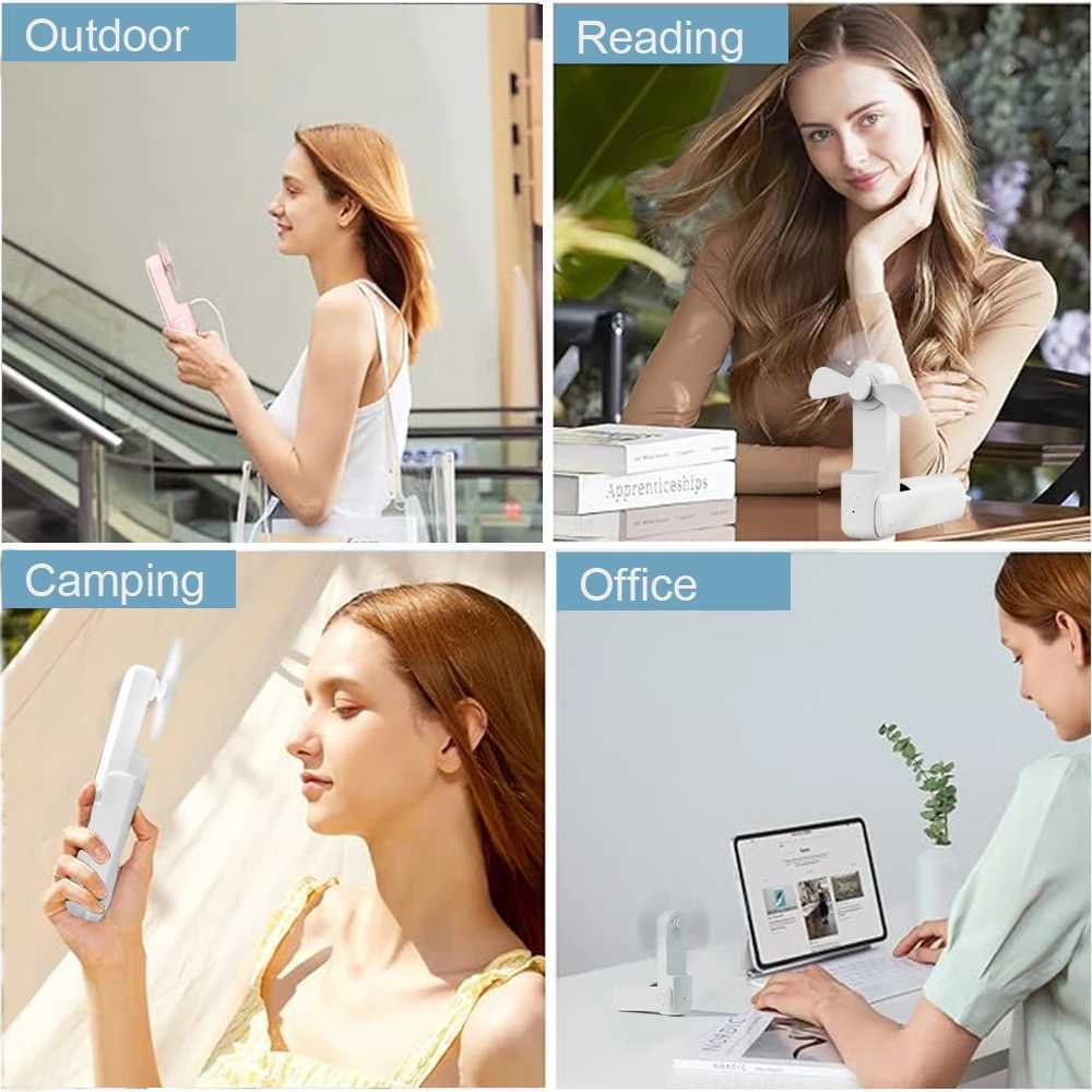 Electric Fans Portable Fan Mini Handheld Fan 2000mAh USB Rechargeable with Handy Power Bank Small Hand Held Foldable Pocket Fan for Travel H250220