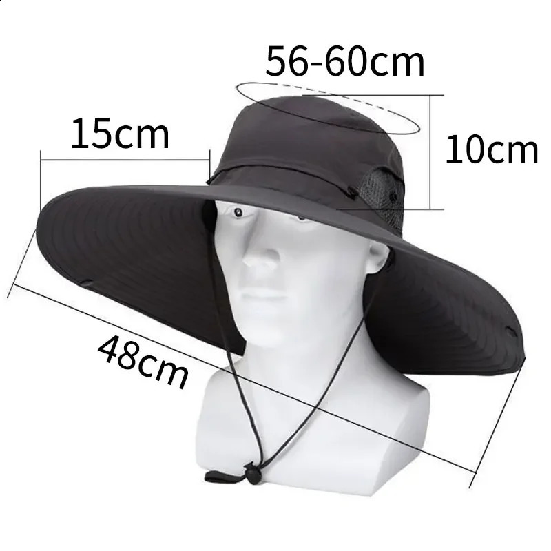 Summer 15CM Large Brim Sun Hat Men Women Breathable Fishing Caps UV Protection Mesh Fisherman Hiking Outdoor Beach Cap 250210