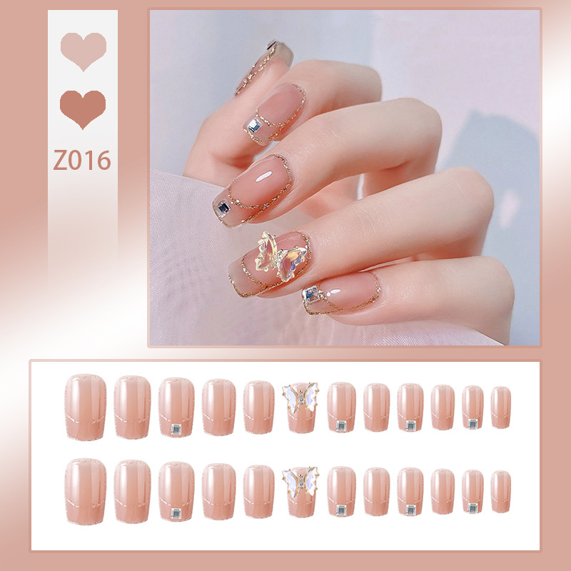 False Nails Sparkling diamond temperament, wearing armor with a high-end feel, fake nails that appear white, aurora, short wearing armor piece Adhesiv