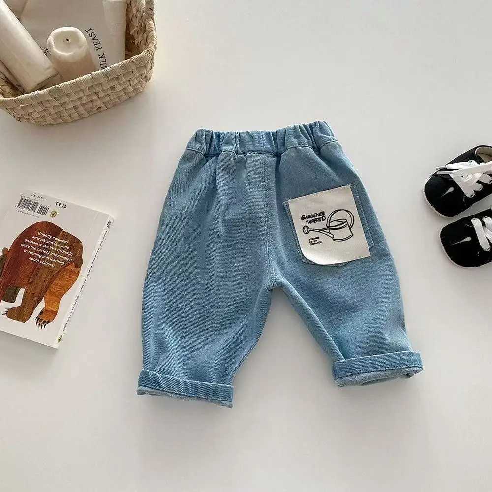 New Autumn Kids Tapped Casual Striped Pants 0-5T Girls Boys Fashion Stripe Trousers Children Solid Denim Jeans Korean Version Z250220