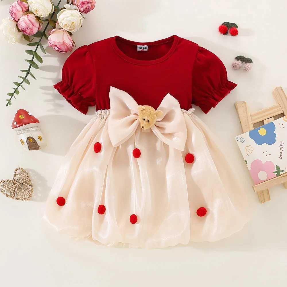 Childrens Clothing Baby Girls Red Dress Summer Newborn Girls Cute Bear Red Princess Dress Childrens Girls Birthday Dress X250220