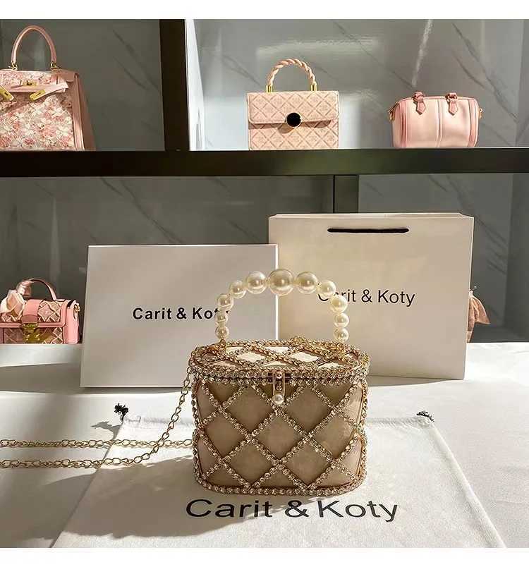 Luxury Designer Glod Metal Cage Pearl Beading Handle Handbag Women Evening Bag Wedding Party Clutch Purse Shoulder Crossbody Bag Z250220
