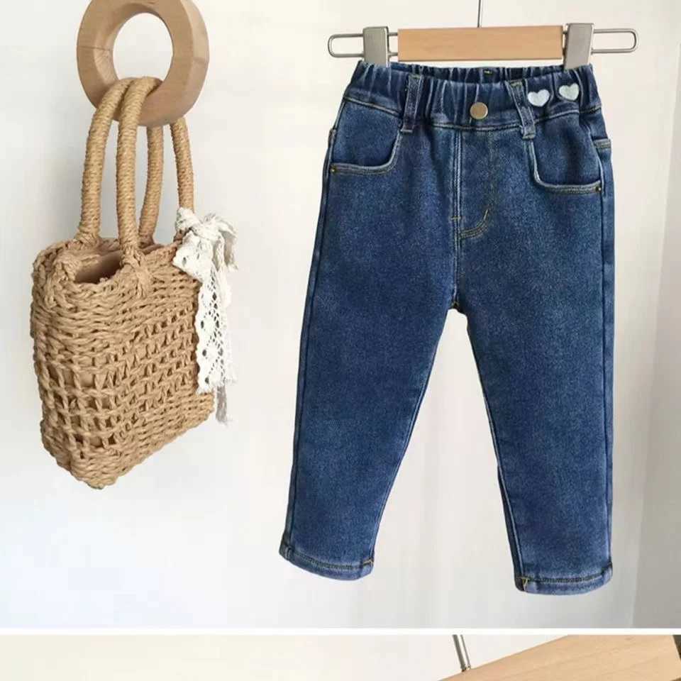 Boys Girls Winter Fleece Velvet Warm Jeans Thick Trousers High Waist Elastic Pants Jean Stretch Pencil Pants Hot Legging 2024 New Z250220