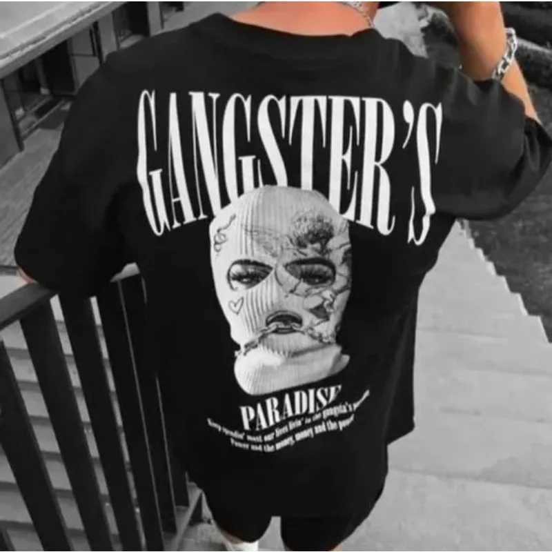 24/25 High-quality American High Street Masked Person Printed T-shirt for Men Oversized Loose Harajuku Short Sleeved Tops W250220