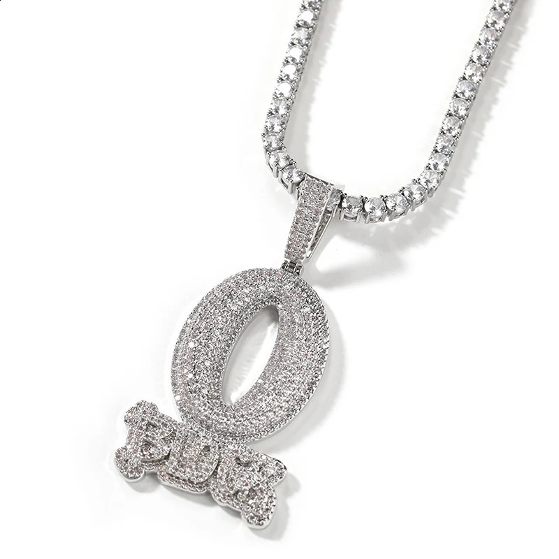 Hip Hop Prong Setting CZ Stone Bling Iced Out Solid O BLOCK Letter Pendant Necklace for Men Rapper Jewelry Gold Silver Color 250220
