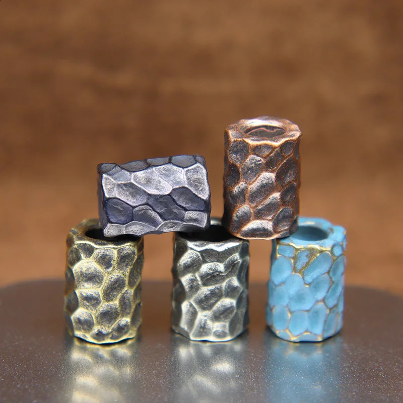 Bronze Hammer Texture Pattern Cylindrical EDC Knife Bead Umbrella Rope Pendant DIY Outdoor Flashlight Accessories 250213