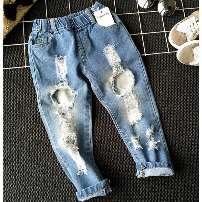 1-8yrs School Boys Clothes Children Broken Hole Jeans Pants New 2021 Baby Girls Jeans Pants Brand Trousers Fashion Jeans Z250220