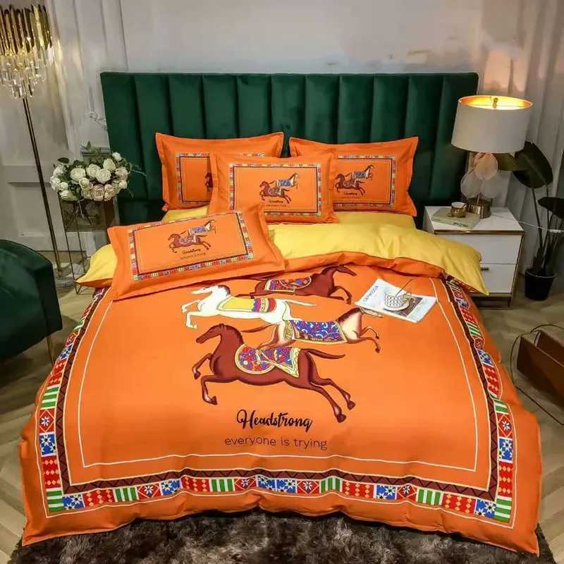 3PCS Single-sided Printed Duvet Luxury Plaid Horse Bedding Set Duvet Comfortable Breathable Sheet King Queen Different SizeXJ250220